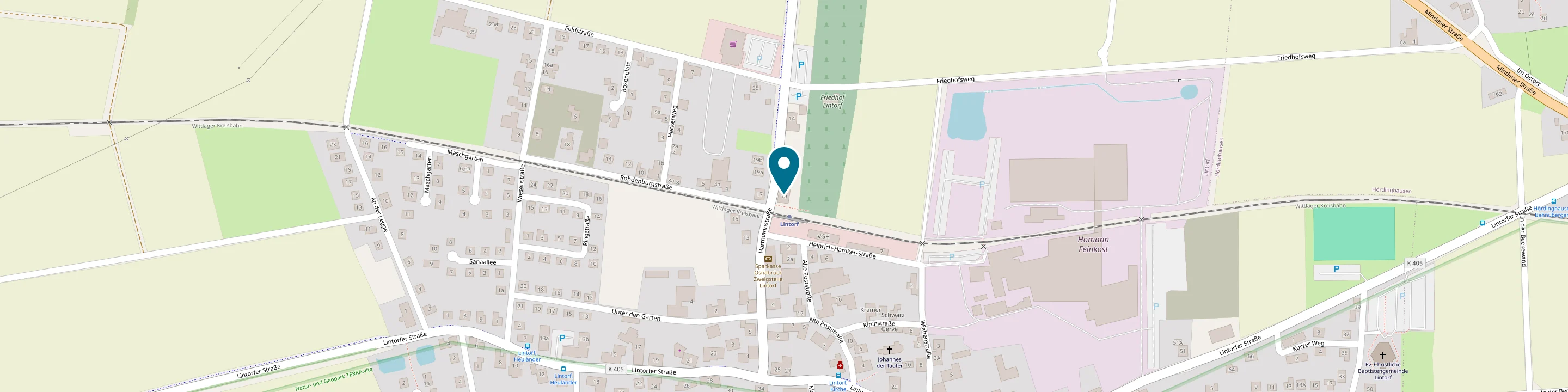Karte: Lage des Standorts Lintorf, Hartmannstraße 10, 49152 Bad Essen