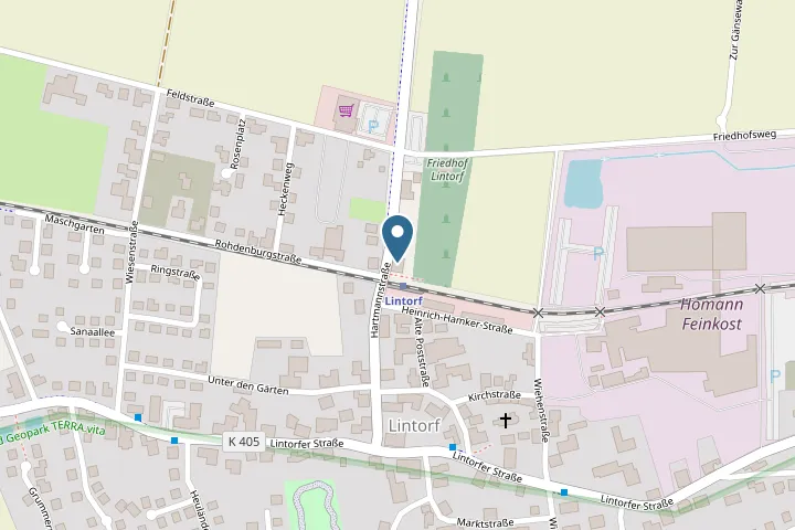 Karte: Lage des Standorts Lintorf, Hartmannstraße 10