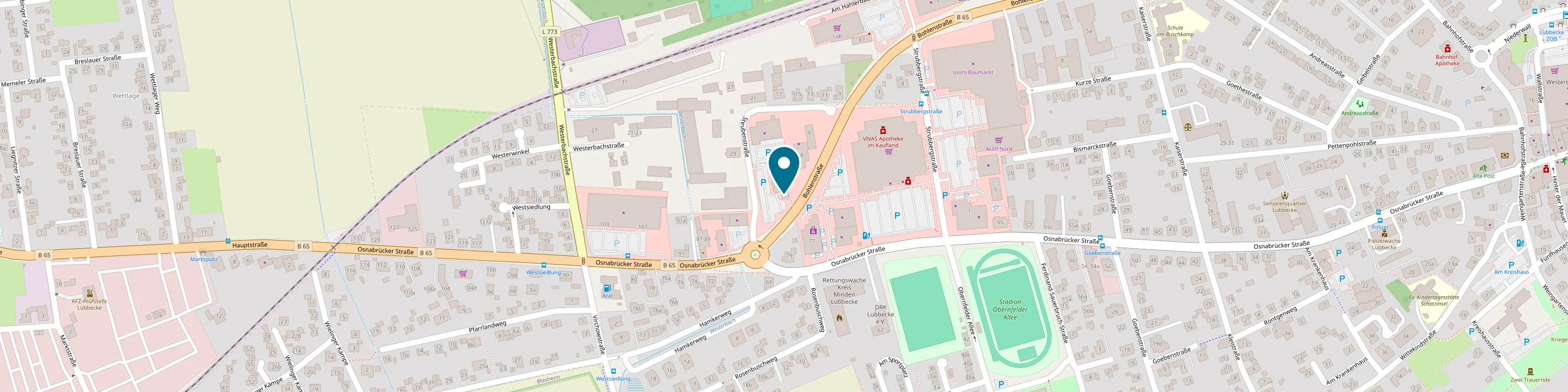 Karte: Lage des Standorts Lübbecke, Steubenstraße 12, 32312 Lübbecke