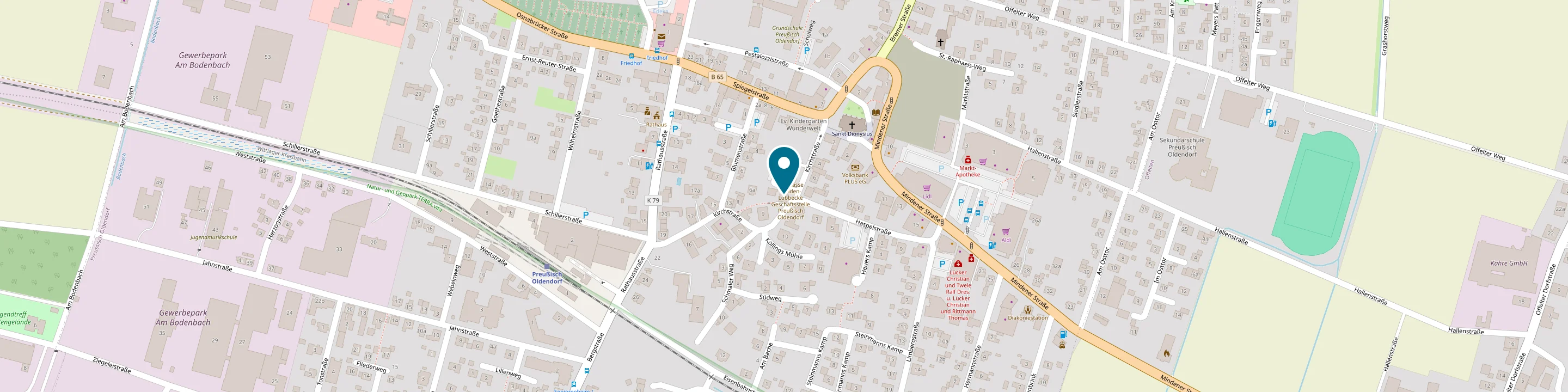 Karte: Lage des Standorts Pr. Oldendorf, Kirchstr. 3, 32361 Pr. Oldendorf
