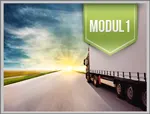 Modul 1: Sattelzug auf einer Straße im Gegenlicht
